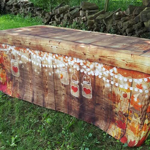 FITTED TABLE COVER - BARNWOOD FALL MASON JARS