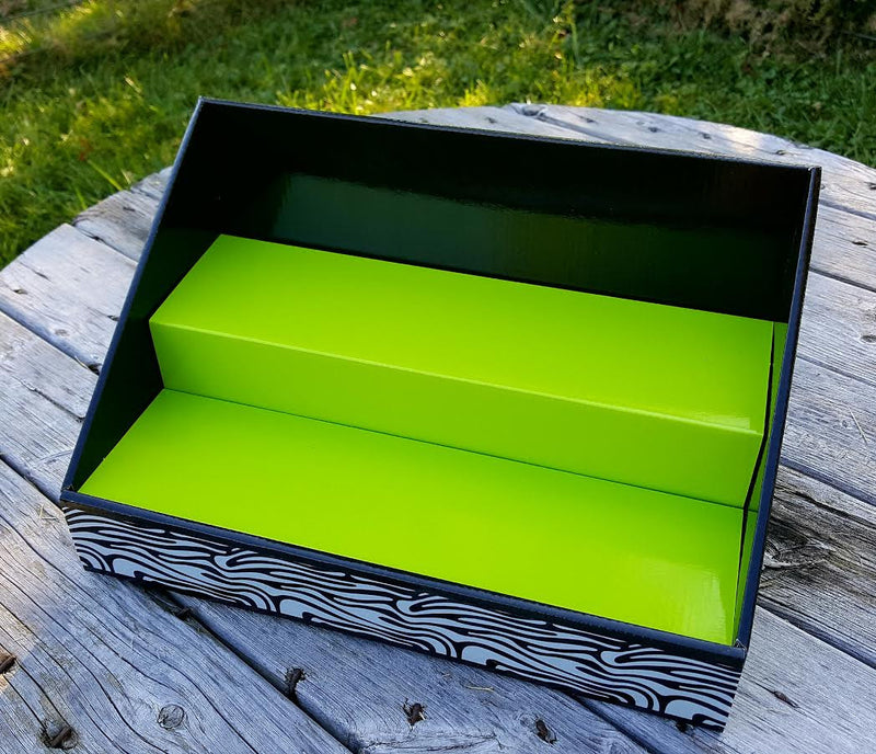 Cardboard Counter Display | Black | Lime Green Insert | Black & White Zebra Design