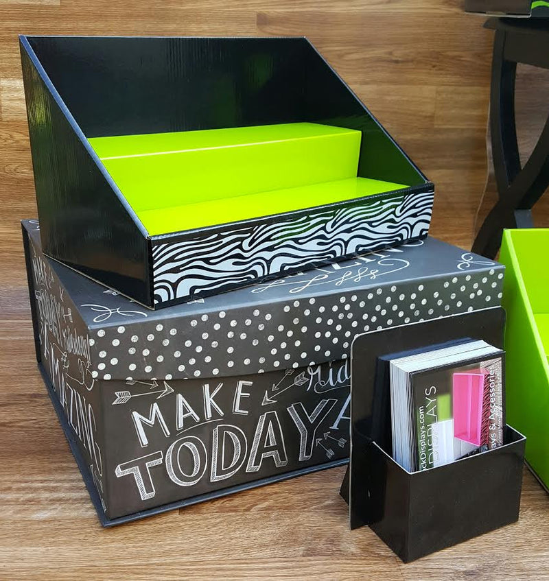 Cardboard Counter Display | Black | Lime Green Insert | Black & White Zebra Design
