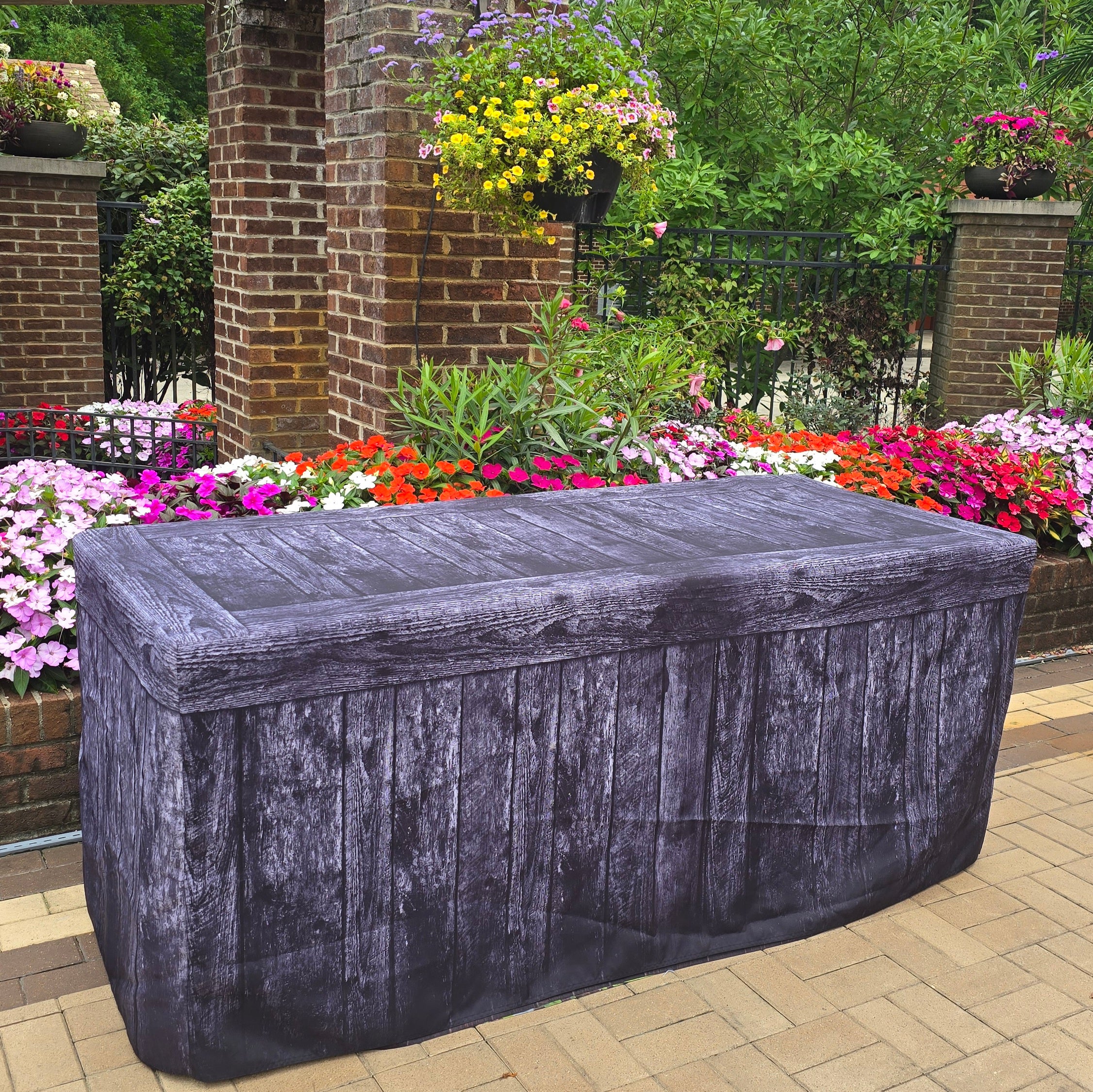 Black Wood Fabric Fitted Table Cover