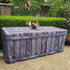 Special event table cover sitting on a 6ft folding table. The cover has a reclaimed wood look with metal rivets and looks like real wood.