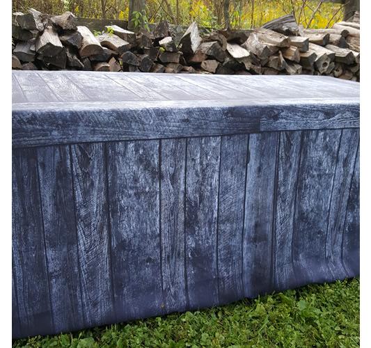 Black Faux Wood Fitted Polyester Craft Show Table Cover for events.