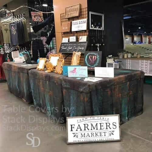 Turquoise and Teal Patina Fitted Wood Table Covering by Stack Displays